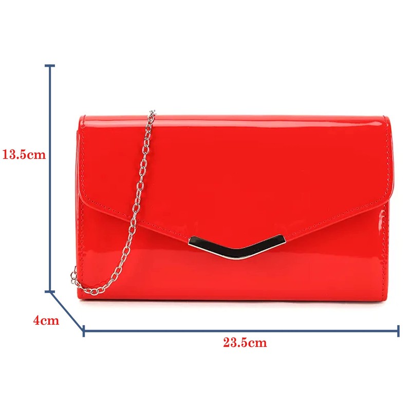 UShopUK Red Medium Plain Patent Leather Wedding Evening Party Clutch