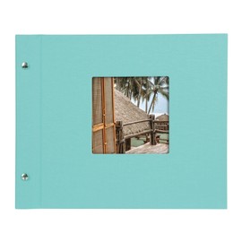 goldbuch Bella Vista Screw Album with Picture Cut-Out 39 x 31 cm, 40 Pages with Protective Dividers Expandable Linen, Grey, 28, aqua, 30 x 25 cm