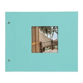 goldbuch Bella Vista Screw Album with Picture Cut-Out 39 x 31 cm, 40 Pages with Protective Dividers Expandable Linen, Grey, 28, aqua, 30 x 25 cm