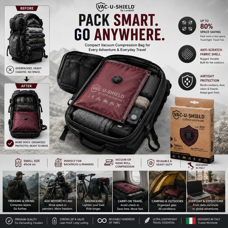 Vac-U-Shield Set 2 Sacchetti Sottovuoto Viaggio Outdoor Rosso 45x34 cm