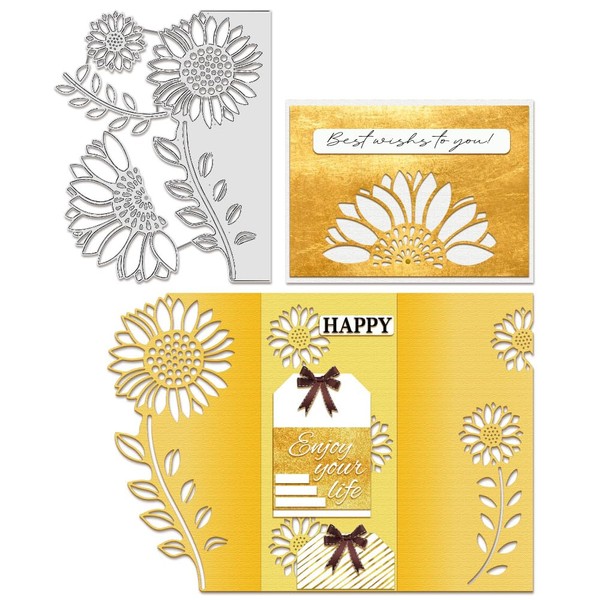BENECREAT Sunflower Cutting Dies Stencils, Flower and Leaf Die Cuts