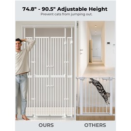Extra Tall Cate Gate for Doorway: Sprouterie 74.8"-90.5" Tall Cat Gate for Pets in Extra 30.3"-47.2" Width Pressure Mount No Wall Drilling No Toddler for Indoor Stairs Hallway Room Safety Barrier