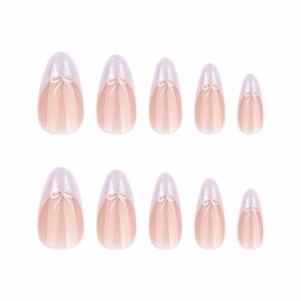 BABALAL Almond Press on Nails Medium Fake Nails Pearl White French Tip Glue on Nails Bow Acrylic Nails 24Pcs Stiletto Manicure Stick on Nails Stiletto Manicure Artificial Nails