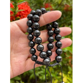 GAF TREASURES Grade A ++ Gemstone Round Bead Adjustable Bracelet 10mm, Genuine Crystal Bead Bracelet, Gift for Men & Women, 7"-11", Crystal, jet