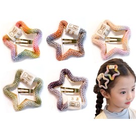 Wenlly 5 pieces Sweet woven star hair clips, Color gradient hair barrettes, hair shattered pins, colorful hair accessories