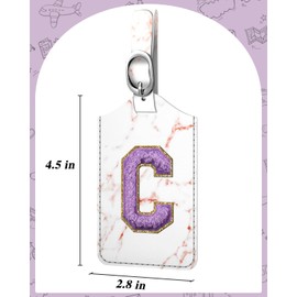 Fintie Letter Luggage Tag, PU Leather Embroidered Monogrammed Luggage Tag for Suitcase Baggage Handbag Travel Bag Label (Marble Purple, C)