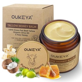 OUKEYA - Crema facial de miel de ternera alimentada con pasto para piel sensible al eczema, 3.88 oz | Bálsamo calmante ligero y no graso para piel facial seca sensible