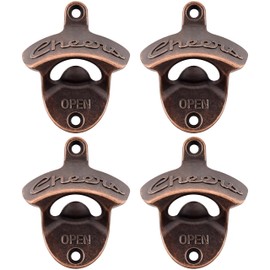 Luwanburg Cheers Bottle Opener Wall Mounted Beer Cap Opener Old Fashioned, Unique Soda Bottle Top Opener Post Mounted Antique Copper Gift (Pack of 4)