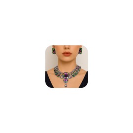 XSBODY Colorful Bridal Jewelry Set For Wedding Geometric Rhinestone Statement Necklace And Earring Sets For Women Pendant Necklace Statement Earrings Prom Jewelry Formal Accessories