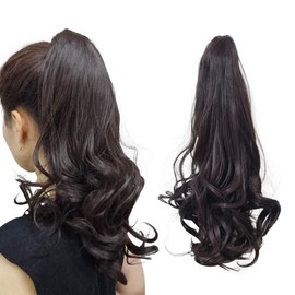 Ponytail Extension 18Inch Curly Wavy Straight Synthetic Hairpiece Clip in Claw hair extension One Piece Long Tails for Women (Natural Black)