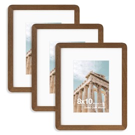 FLYJOE 8X10 Solid Oak Wood Photo Frame | 8X10 Picture Frame With Mat For 5X7 | Plexiglas And Hanging Hardware Included | Walnut, 3 Packs