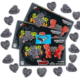 SourPatch Black Hearts Valentine Candy – 9.24oz Total | Black Raspberry Soft & Chewy Sour Heart Gummies for Valentine Gifting