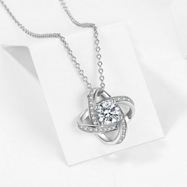 Jrêveinfini Women's 925 Silver Necklace - Eternal Knot & Four Leaf Clover Necklace with Cubic Zirconia, Elegant Jewellery for Women & Girls, Lucky Charm Gift, Sterling Silver Cubic Zirconia, Cubic