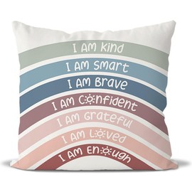 QIYUHOY Rainbow Classroom Throw Pillow Covers, Book Center Calming Corner Playroom Decor Pillow Case, Crimson Pillow Cover, I Am Kind Smart Brave Confidence 18x18 Inch Pillowcase（Crimson）