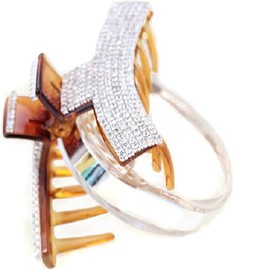 Women Elegant Full Rhinestone Hair Clip Jaw Clip Hairpin Hair Claw Hair Accessories (Brown, 9 * 3.5CM)