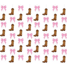 10Pcs Boots or Bows Party Decorations Gender Reveal Hanging Swirl Banner Boots Bows Paper Cutouts for Western Gender Reveal Garland kit Party Favor Supplies