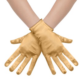 GHGMAO Women Short Satin Opera Gloves Formal Wedding Bridal Gloves Tea Party Banquet Costume 1920s Flapper Accessories (Gold)
