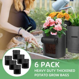 LITLANDSTAR 6 Pack 15 Gallon Potato Grow Bags, Heavy Duty Nonwoven Fabric Garden Planting Bag Plant Container with Flap and Handles, Aeration Fabric Pots for Growing Vegetable, Fruits and Flowers