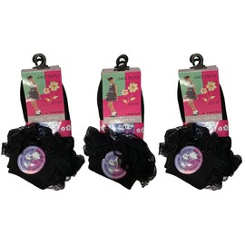 ZRWASKA® 3 Pairs Baby Girls Ankle socks Childrens Cotton Frilly School Socks with Lace Party Wear Back to School Socks Uniform Girls Lace over Ankle Kids School Socks Black, Size (12-3)(7-10 Years)