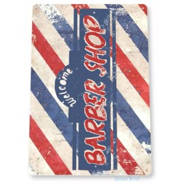 BARBER SHOP TIN SIGN 11X8 BOWL CUT CHAIR HOT SHAVE WELCOME WE ARE OPEN TODAY