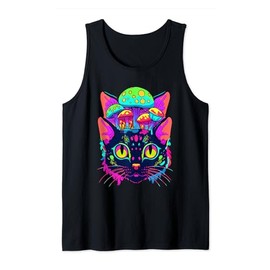 EDM Rave Trippy Cat Mushroom Psychedelic Festival Tank Top