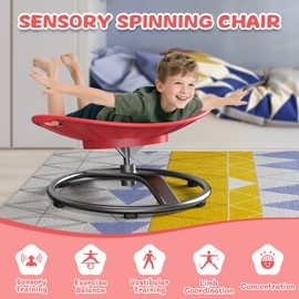 pozoera Spinning Chair for Autistic Kids - Sensory Spinning Chair for Autistic Children with Safety Handle & Non-Slip Design, Sensory Swivel Chairs for Kids 3-12 Years(Red)