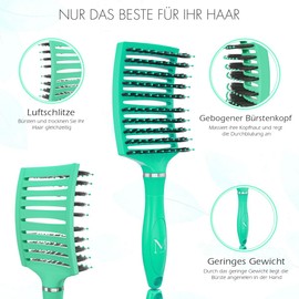 Moonie’s Haarbürste – Curved Entwirrbürste ohne Ziepen – Für dickes, feines & lockiges Haar – Für Damen, Herren & Kinder – Sanft, leicht & belüftet – Für nasses & trockenes Haar - Grün