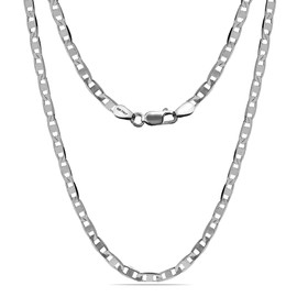 LeCalla 925 Sterling Silver Rhodium Plated 4 MM Italian Diamond-Cut Solid Flat Mariner Link Chain Necklace for Women 18 Inches