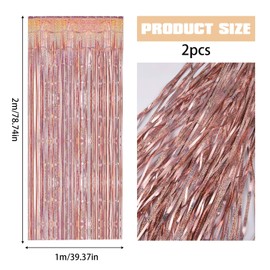 SHUOHONG Pack of 2 Tinsel Curtain, Glitter Curtain Birthday, Party Curtain Photo Background, Streamers Birthday Decoration, Rainbow Carnival Foils Fringe Curtains (Rose Gold)
