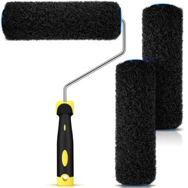 Threlaco 3 Pcs 9 Inch Drywall Compound Roller Cover with 1 Pcs Paint Roller Frame, Drywall Texture Roller Brush, Drywall Mud Roller for Putty, diatomaceous Earth, molding Paste, Textured coatings