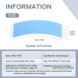 TERIFEE Lace Wig Tape - Double Sided Wig Tape for Lace Wigs, 36PCS Strong Adhesion, Waterproof, Ultra Invisible Hold