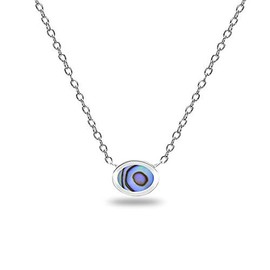 GemStar USA Sterling Silver Polished Abalone Oval Minimalist Dainty Necklace