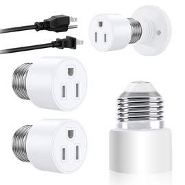 Sevici Light Socket to Plug Adapter, Convert Light Bulb Socket to Outlet Adapter,2/3 Prong E26 Base Screw in Outlet Socket for Camera Garage Porch,2 Pack White