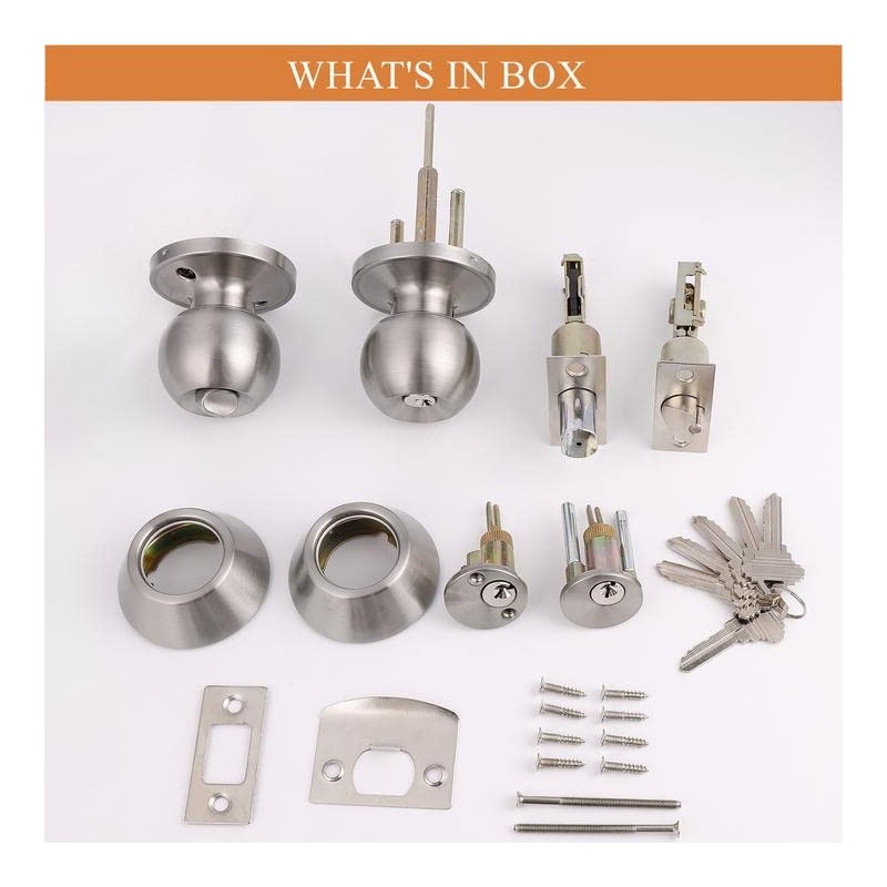 Probrico Satin Nickel Entry Door Knob and Double Cylinder Deadbolt