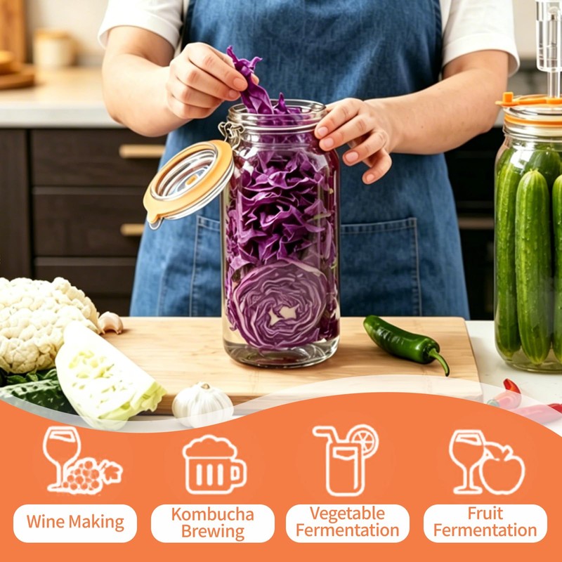 Fermentation Jar,2 Pack 64oz Glass Fermenting Kit with Fermenting Weights