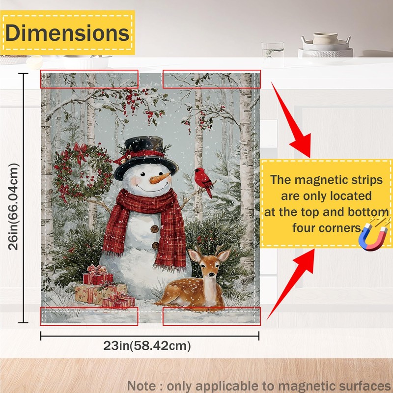Snowman Dishwasher Magnet Cover,Winter Scene Kitchen Decor Waterproof Refrigerator Magnet