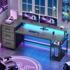 Reversible Computer Desk with File Drawers, Storage &LED Light, Home