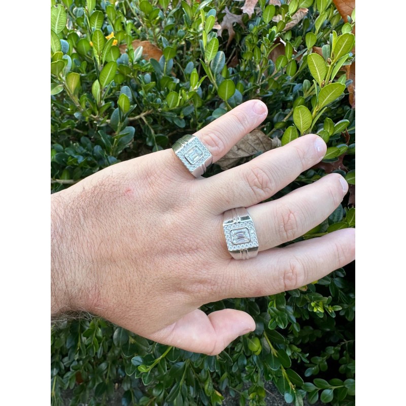 Harlembling Big 2.6ct Emerald Cut MOISSANITE Solitaire Mens Real Solid