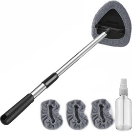 Windshield Cleaning Tool Windshield Cleaning Wand Auto Window Cleaner,4 Pieces Reusable Cloth Pads for Car Interior, Dirty Car Washing Brushes (Gary)