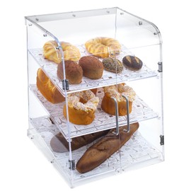 MyGift 3 Tier Premium Clear Acrylic Pastry Display Case Bread Box, Professional-Grade Retail Bakery with Removable Trays and Magnetic Rear Doors for Home or Commercial Use