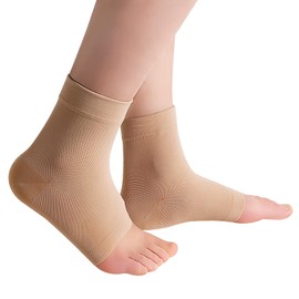 Medical-Grade Ankle Compression Sleeves(Pair), Open Toe Socks for Swelling, Sprain, Arch Support - 8-15 mmHg, Beige, for Men and Women (X-Large)