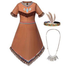 Native American Costume Girls Dress Indigenous American Indians Kids Cosplay 4-5T Brown