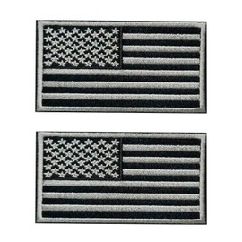 Grey Tactical Patches of US American Flag 2 Pcs Hook and Loop Patches Fastener Sew On Embroidered American Flag Applique for Backpacks Caps Hats Jackets Pants Rectang Military Army Uniform Emblem