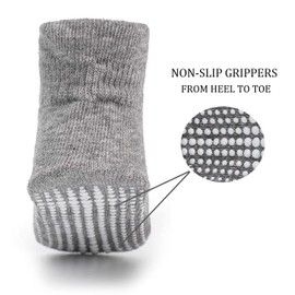 ZAPLES Baby Non Slip Grip Ankle Socks with Anti Skid Grippers Boys Girls Low Cut for Infants Toddlers Kids, Gray, 4-7 Years
