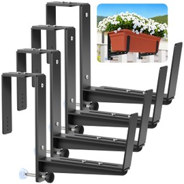 VOXOR Window Box Brackets, Adjustable Planter Box Brackets, Heavy Duty Iron Flower Box Brackets for Railings, with Enhanced Bottom Support - Perfect for Balconies, Fences, and Gardens (4 Pack)