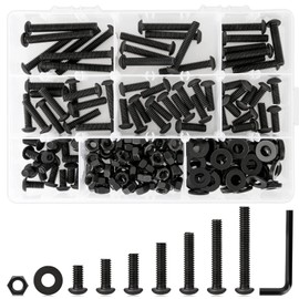 K Kwokker 1/4 20 Bolt and Nuts, 7 Sizes are 2", 1-1/2", 1-1/4", 1", 3/4", 5/8", 1/2", Button Head Hex Socket Cap Screws, Black, Full Machine UNC Thread, with Washers for Screws, 219Pcs Totally