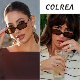 Colrea Rectangle Sunglasses Womens Mens Trendy Retro 90s Small Square Sun Glasses UV400 Protection Shades CL005