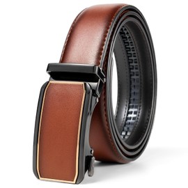 maikun Brown Leather Ratchet Belt for Men,Width 1 3/8", Quick Release and Trim to Fit Length47
