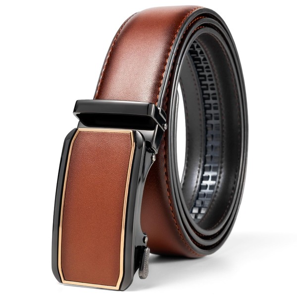 maikun Brown Leather Ratchet Belt for Men,Width 1 3/8", Quick