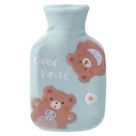 Bncxdc Hot Water Bottle, Hot Water Bag, Durable Rubber Mini Bear Water Bag with Removable Cloth Cover, Strong Sealing, for Keep Warm Hands, Neck, Back, Abdomen and Waist (Green, 350ml)
